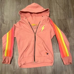 Aviator Nation Girls' Bolt Stitch Classic Stripe Zip Hoodie Size 12 in Petal